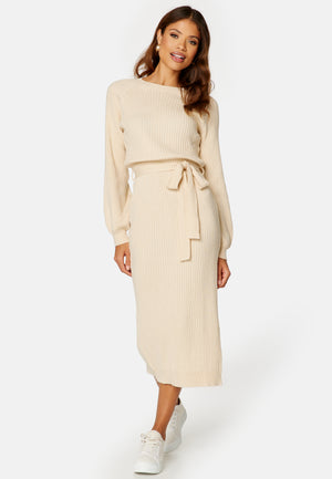 Round Neck Rib Knitted Midi Dress