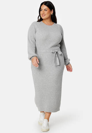 Round Neck Rib Knitted Midi Dress