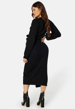 Wrap Rib Knitted Midi Dress