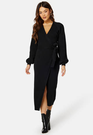 Wrap Rib Knitted Midi Dress
