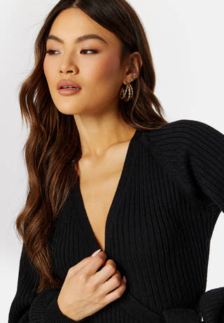 Wrap Rib Knitted Midi Dress