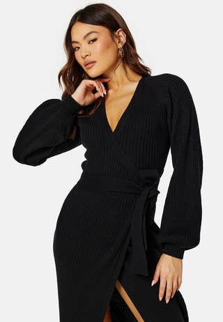 Wrap Rib Knitted Midi Dress
