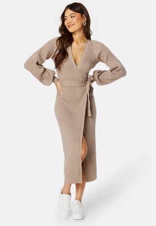 Wrap Rib Knitted Midi Dress