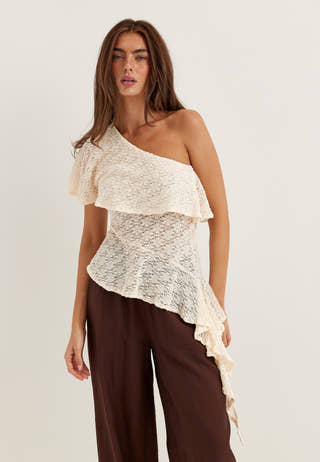 Asymmetric Frill Lace Top