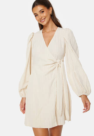 Balloon Sleeve Structured Wrap Dress