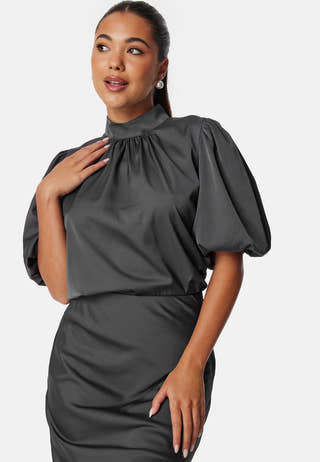 Chimney Collar Puff Sleeve Blouse