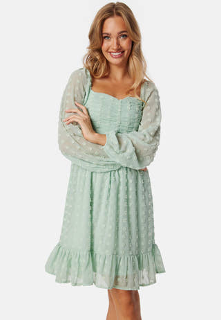 Dobby Dot Ruched  Dress