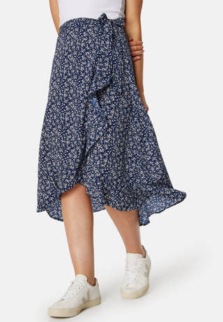Flounce Midi Wrap Skirt