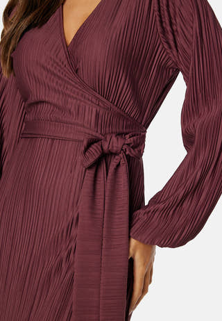 Pleated Wrap Midi Dress
