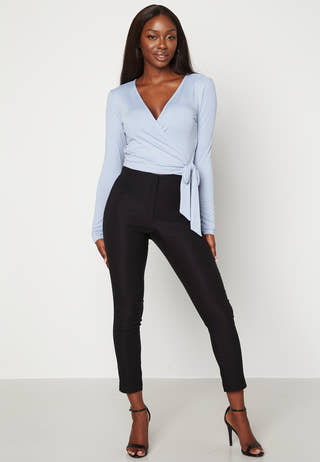 High Waist Stretchy Ankle Slit Trousers