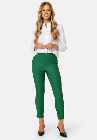 High Waist Stretchy Ankle Slit Trousers