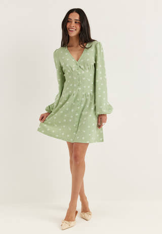 Mini Button Volume Sleeve Dress