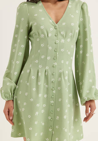 Mini Button Volume Sleeve Dress