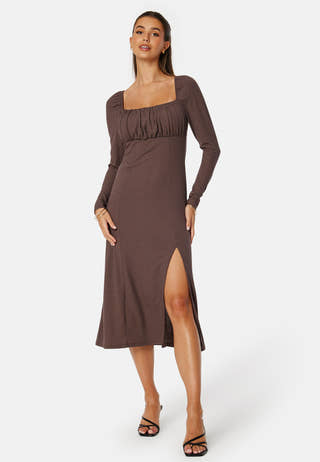 Rushed Square Neck Midi Dress