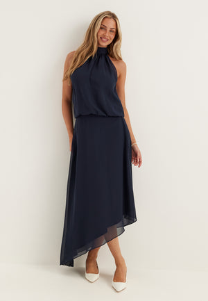 Asymmetric Chiffon Halterneck Dress