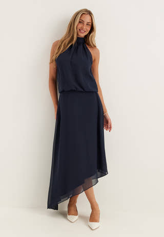 Asymmetric Chiffon Halterneck Dress