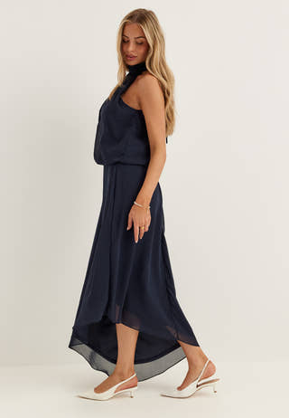 Asymmetric Chiffon Halterneck Dress