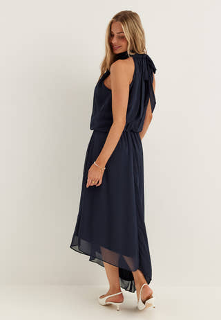 Asymmetric Chiffon Halterneck Dress