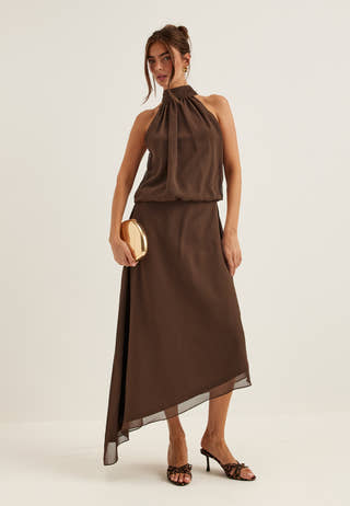Asymmetric Chiffon Halterneck Dress