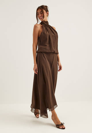 Asymmetric Chiffon Halterneck Dress