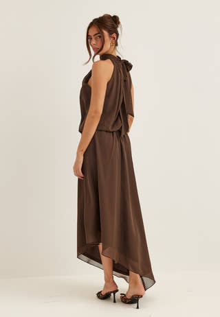 Asymmetric Chiffon Halterneck Dress