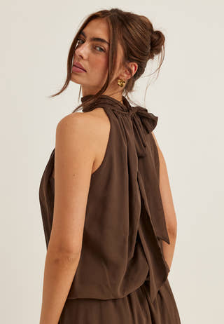 Asymmetric Chiffon Halterneck Dress