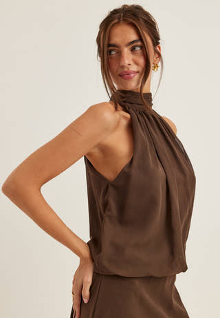 Asymmetric Chiffon Halterneck Dress
