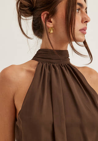 Asymmetric Chiffon Halterneck Dress