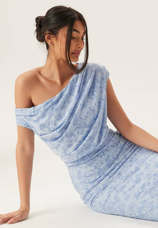 Asymmetric Draped Burnout Maxi Dress