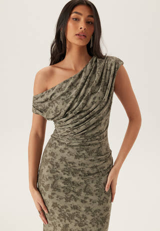 Asymmetric Draped Burnout Maxi Dress