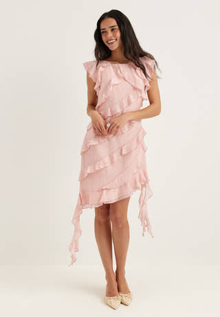 Asymmetric Frill Short Dress