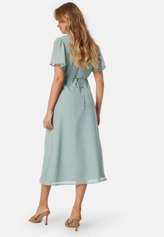 Butterfly Sleeve Button Midi Dress