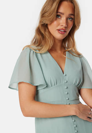 Butterfly Sleeve Button Midi Dress
