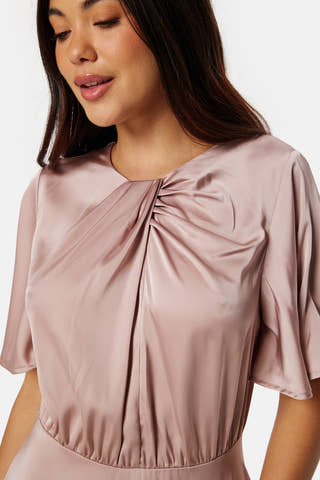 Butterfly Sleeve Satin Midi Dress