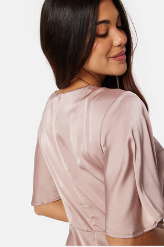 Butterfly Sleeve Satin Midi Dress