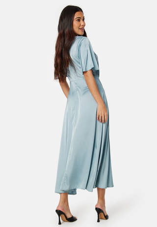 Butterfly Sleeve Satin Midi Dress