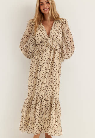 Flounce Chiffon Ankle Dress