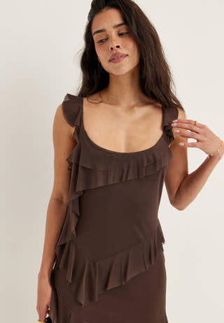 Flounce Mesh Short Dress