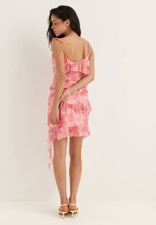 Flounce Mesh Short Dress