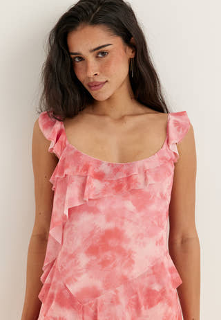 Flounce Mesh Short Dress
