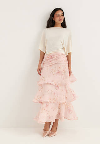 Flounce Sheer Ankle Skirt