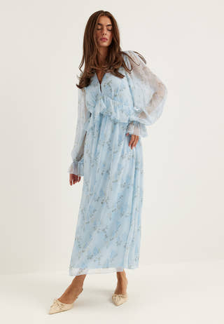 Frill L/S Chiffon Midi Dress