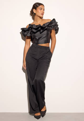 Frill Satin Off Shoulder Top