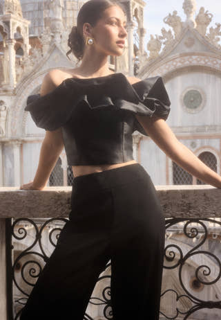 Frill Satin Off Shoulder Top