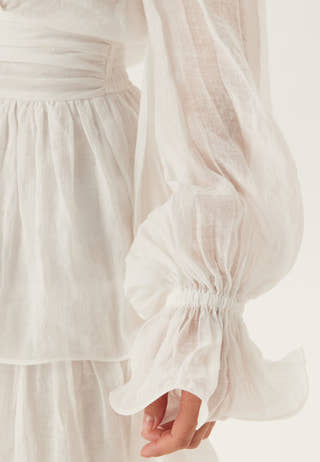 Frilled Balloon Sleeve Short Flounce Dress
