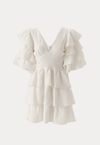 Frilled Sleeve Short Dress