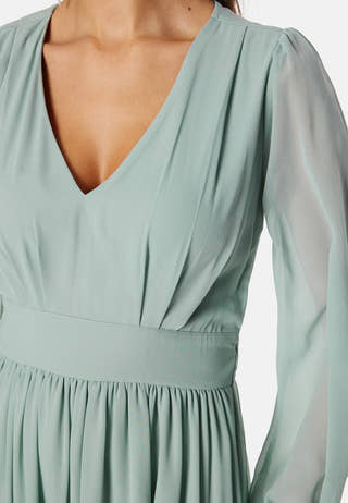 Long sleeve V-Neck Chiffon Gown
