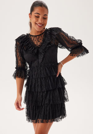 Lace Frill Puff Sleeve Dress