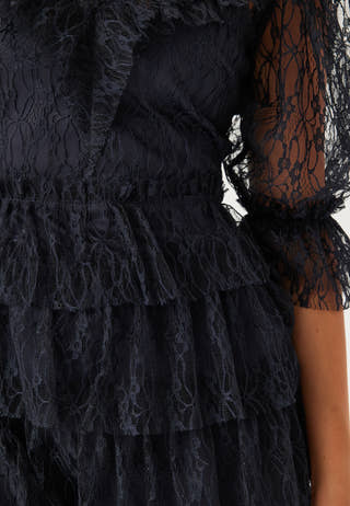 Lace Frill Puff Sleeve Dress