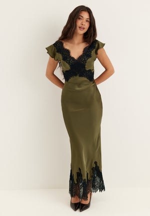 Lace Satin Maxi Dress